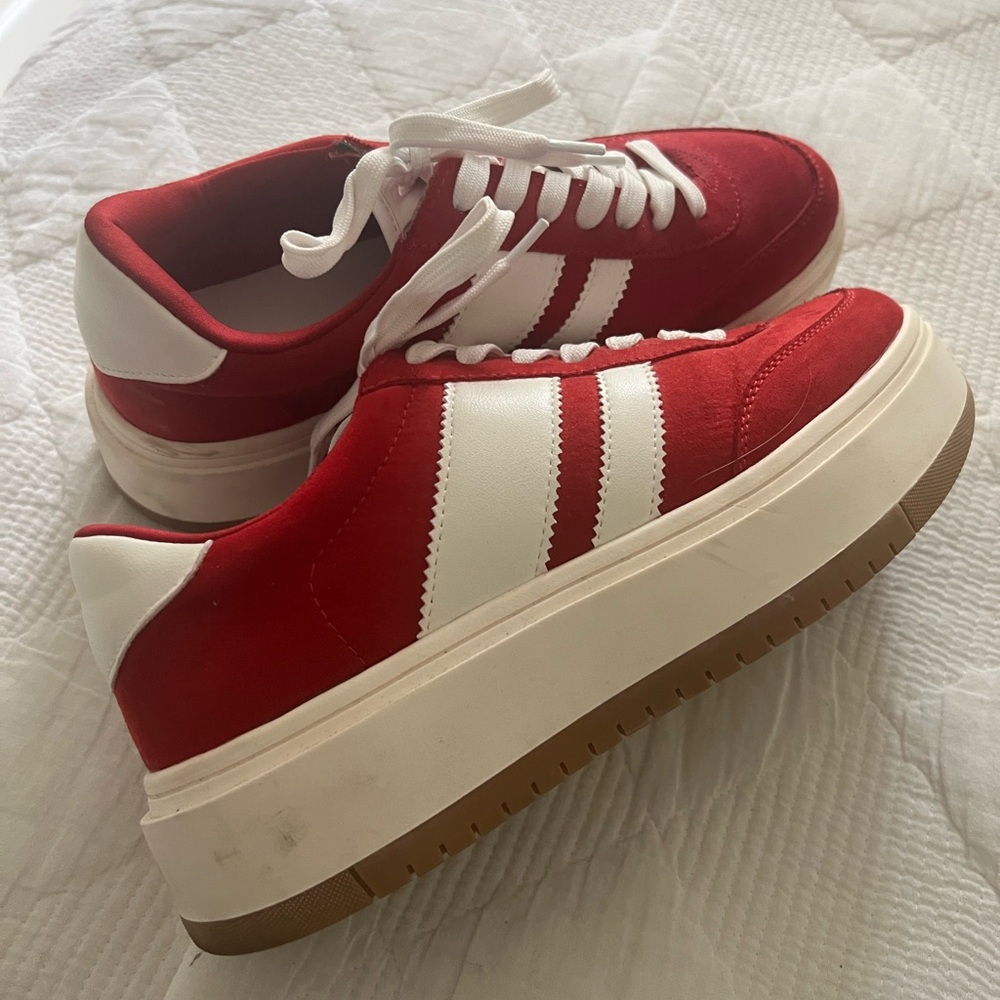 Red and White Womens Sneakers - Picture 2 of 2